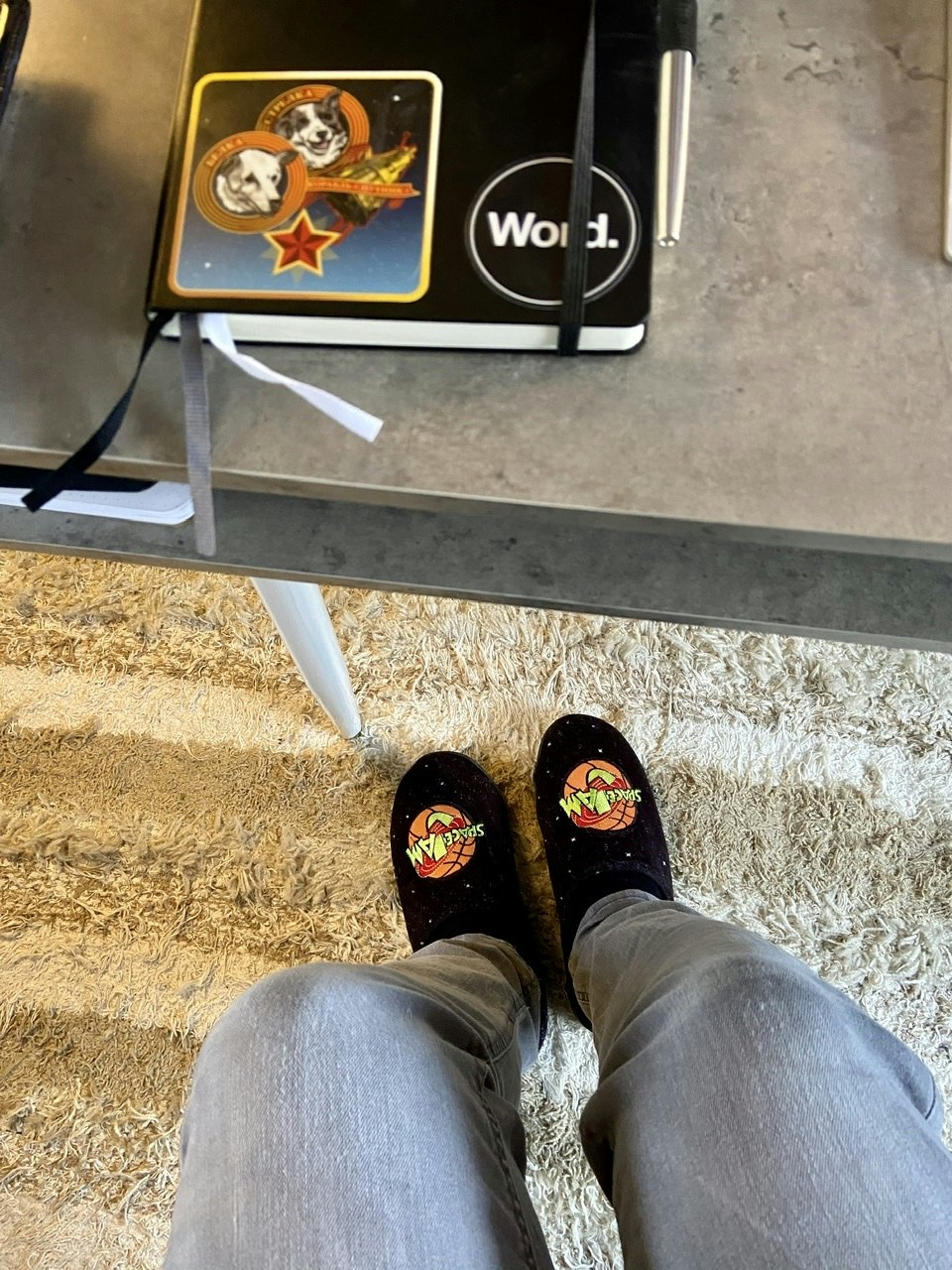 Space Jam Slippers under my desk