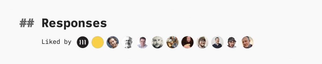 A heading of responses, then on the left, it reads "Liked by". On the right is 12 avatar images rendered side-by-side